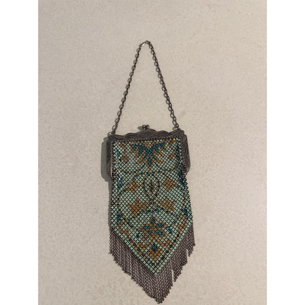 Vintage 1920s Art Deco Mandalian Mfg. Co. Enamel Mesh Purse Flapper Evening Bag